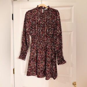 THML long sleeve smocked waist knee length dress women’s size medium